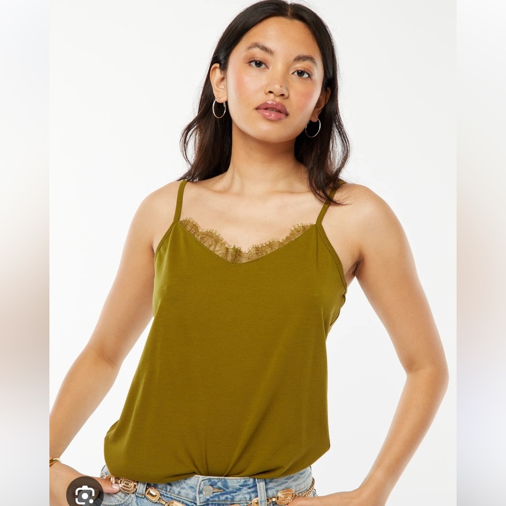 Elegant Olive Lace Trim Camisole